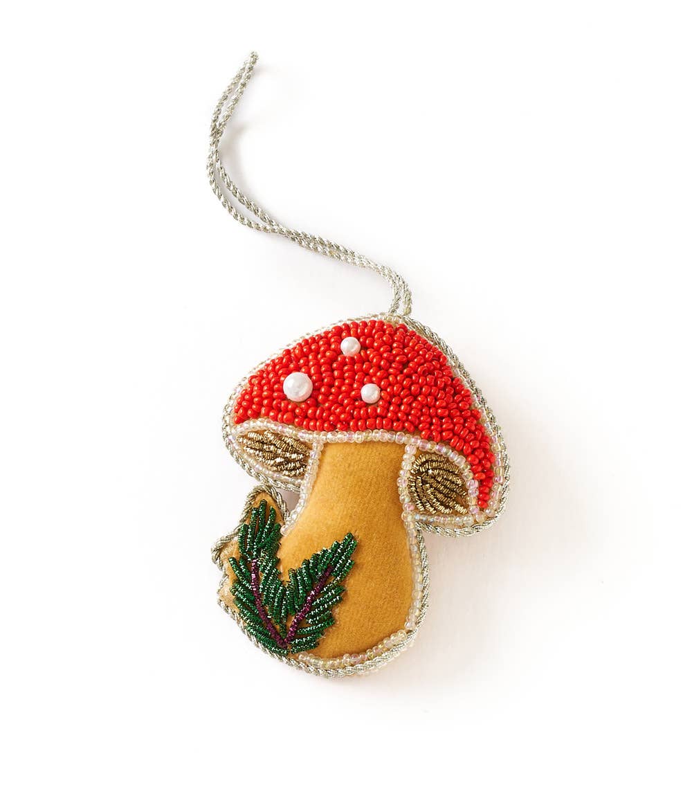 Mushroom Beaded Felt Ornament