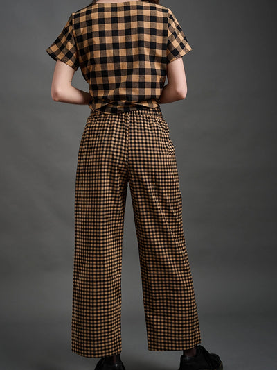 Emmy Drawstring Pants - Black & Tan Gingham