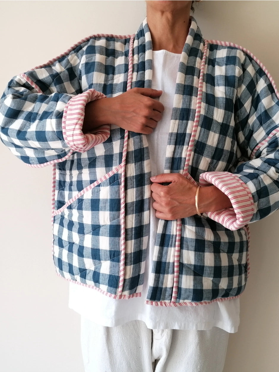 Quilted Gingham Check Jacket