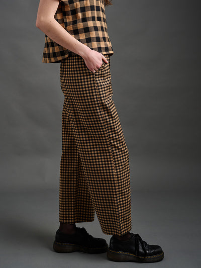 Emmy Drawstring Pants - Black & Tan Gingham