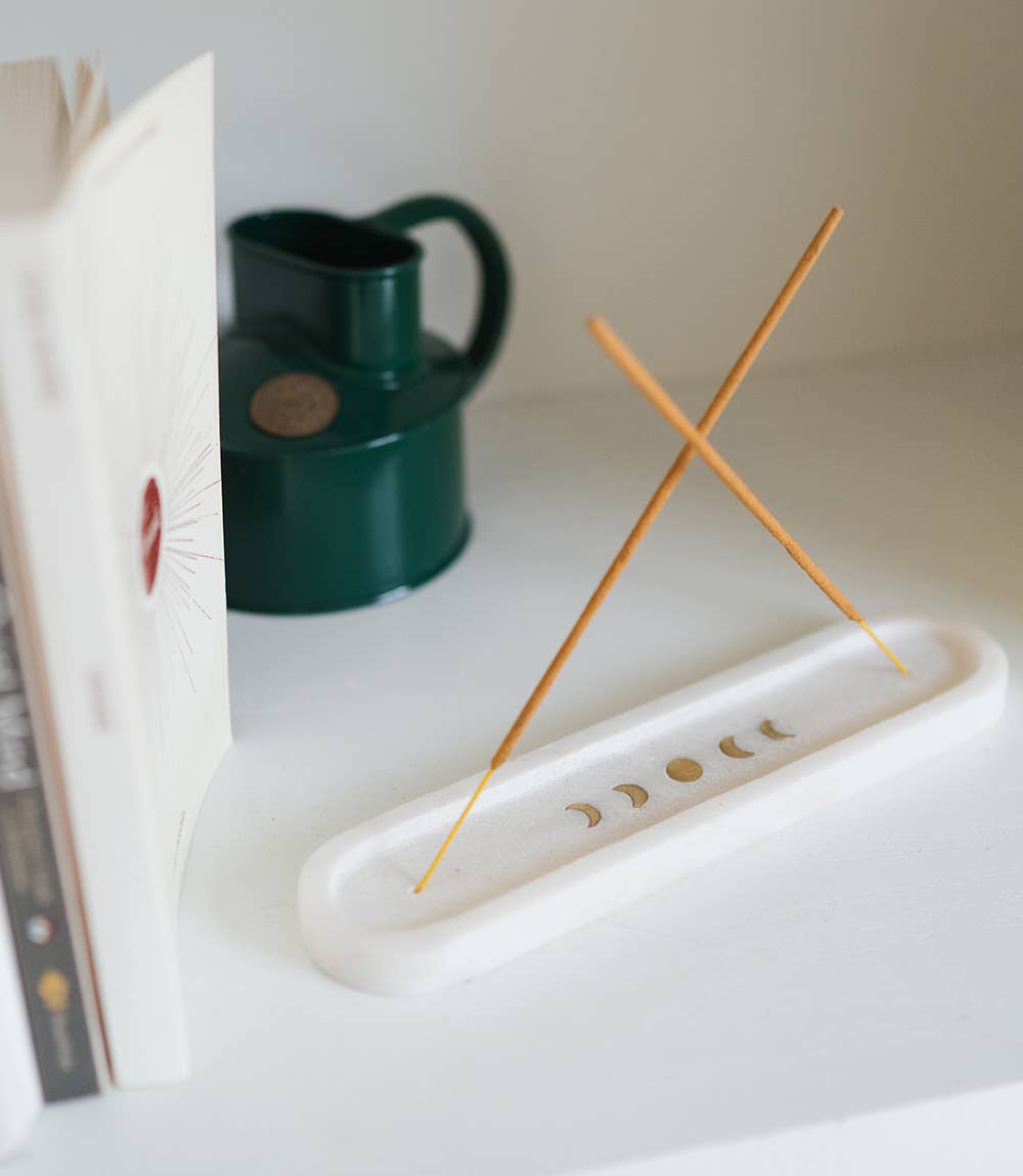 Carved Marble Indukala Moon Phase Incense Holder