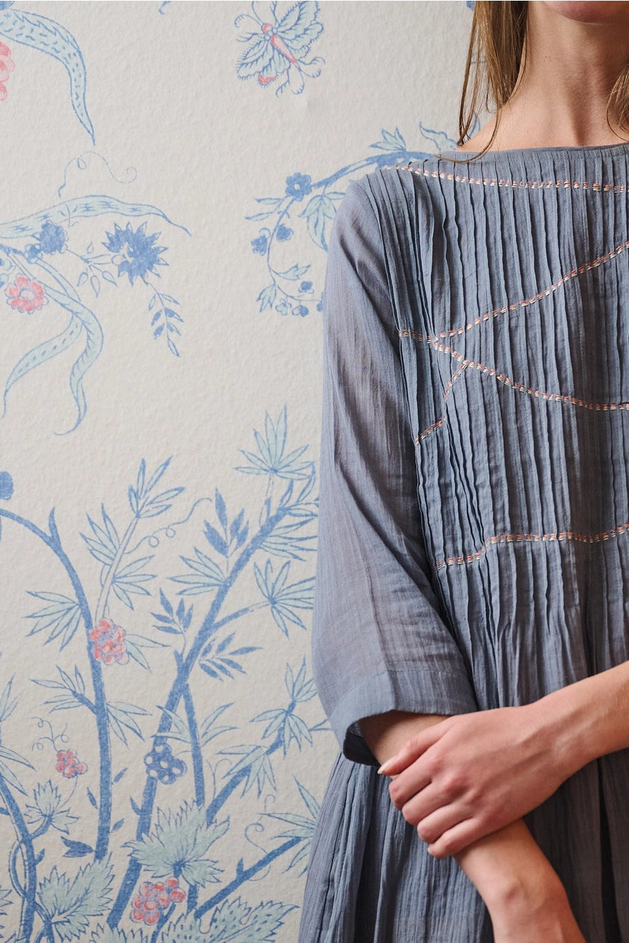 Alma Pintucked Dress - Slate Blue