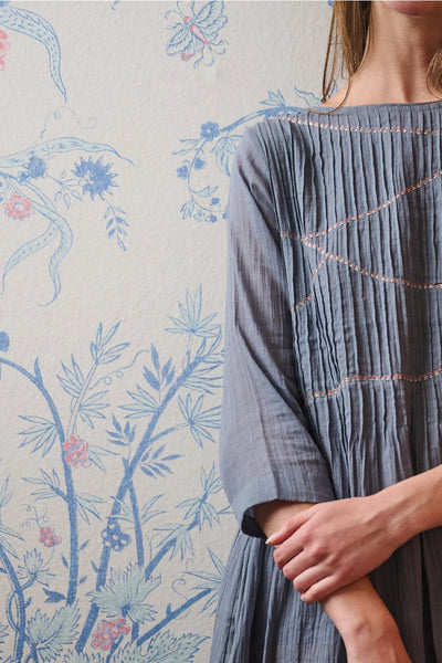 Alma Pintucked Dress - Slate Blue