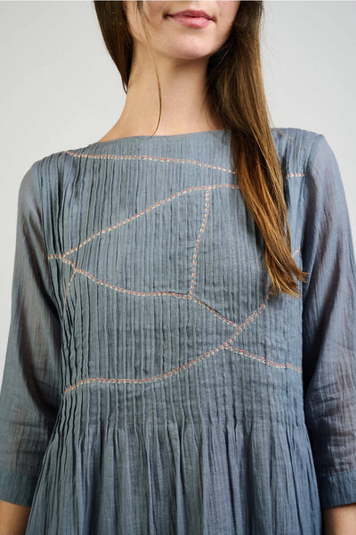 Alma Pintucked Dress - Slate Blue