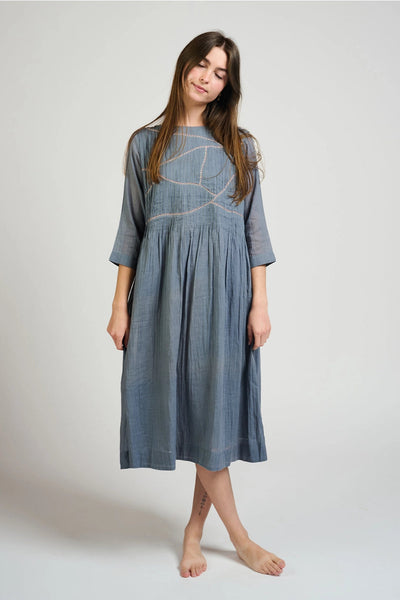 Alma Pintucked Dress - Slate Blue