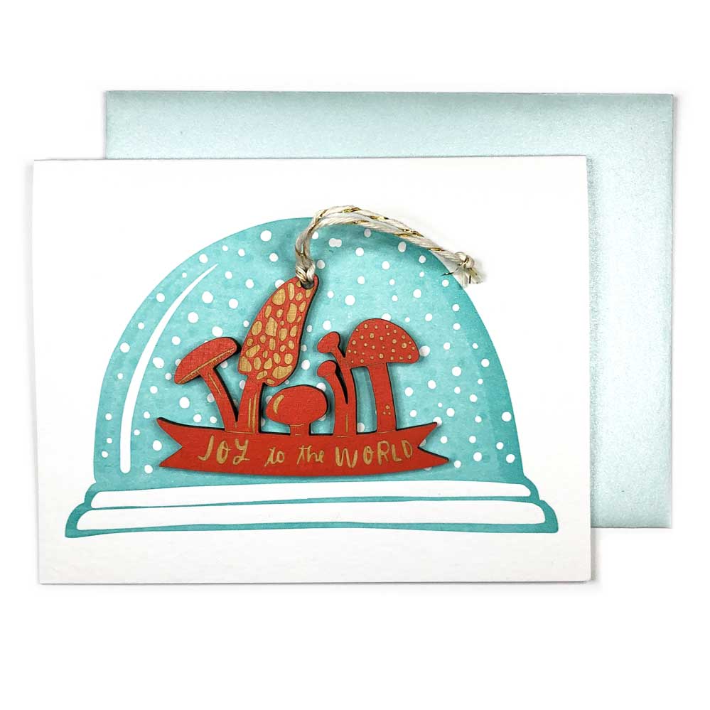 Joy to the World Mushroom Ornament w/Snowglobe Card