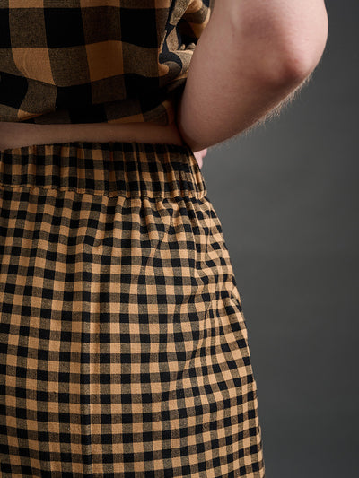 Emmy Drawstring Pants - Black & Tan Gingham