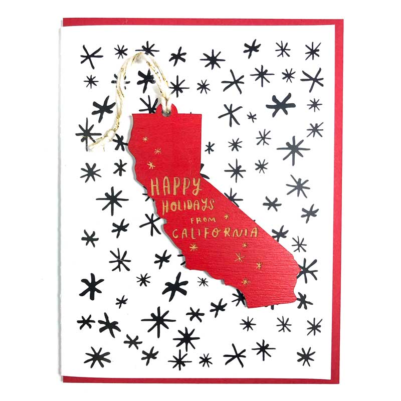 Happy Holidays from California Ornament w/Card in Bright Red