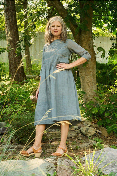 Alma Pintucked Dress - Slate Blue