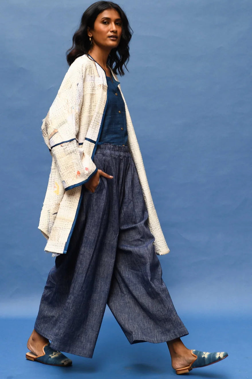 Handloom Palazzo Pants in Indigo