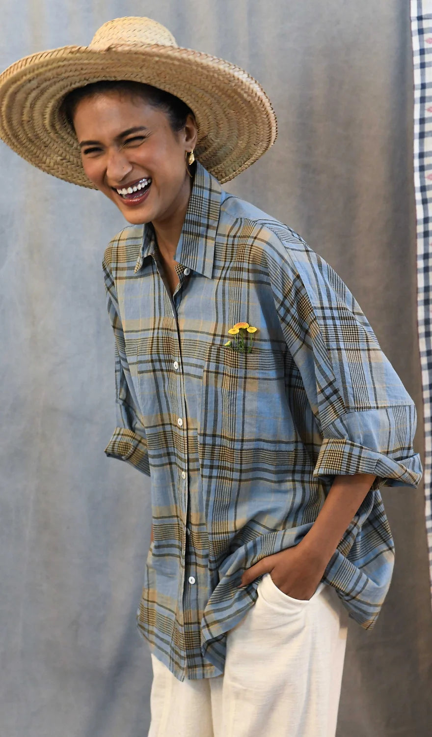 Handloom Boyfriend Shirt - Light Blue Plaid