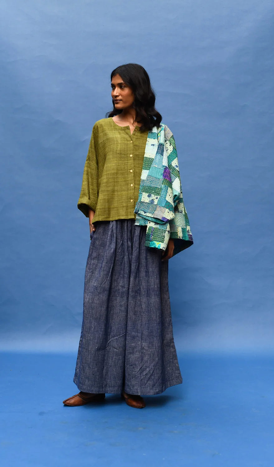 Handloom Palazzo Pants in Indigo