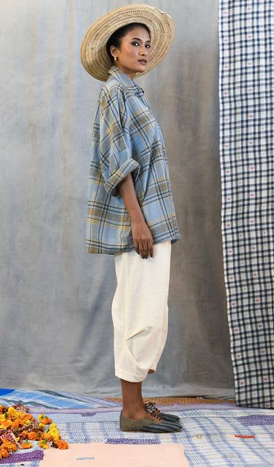 Handloom Boyfriend Shirt - Light Blue Plaid