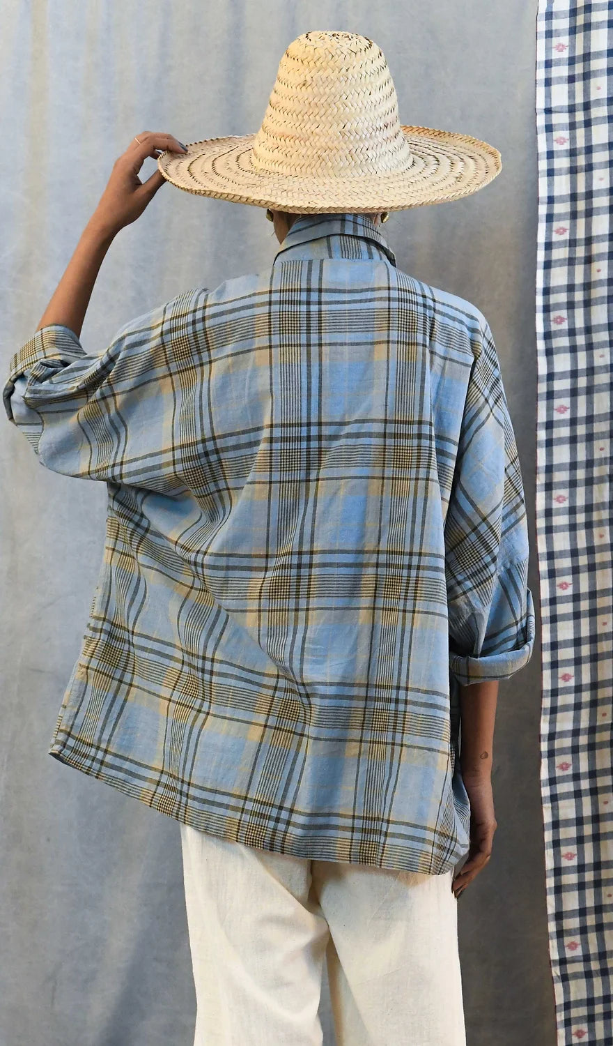 Handloom Boyfriend Shirt - Light Blue Plaid