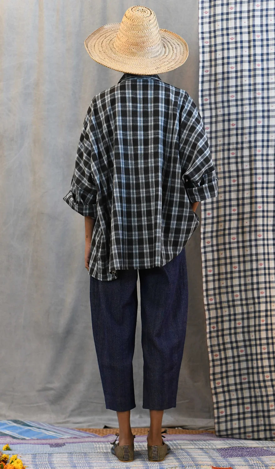 Handloom Boyfriend Shirt - Dark Blue Plaid