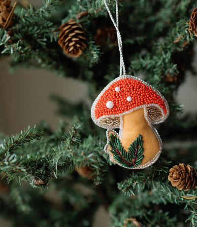 Mushroom Beaded Felt Ornament