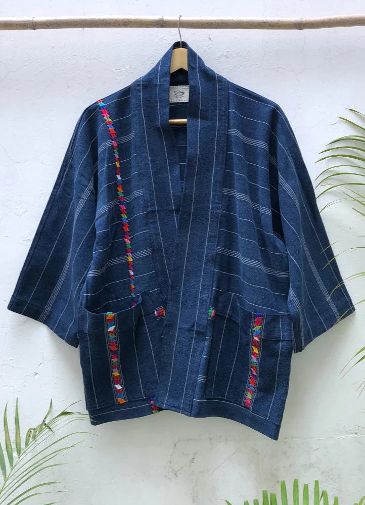 Guatemalan Vintage Corte Indigo Kimono - One of a Kind