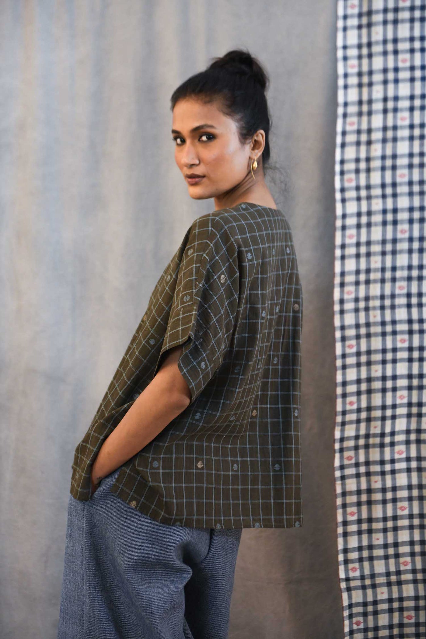 Jamdani Handloom Box Shirt in Brown