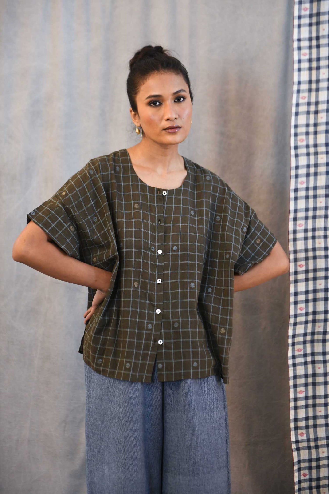 Jamdani Handloom Box Shirt in Brown