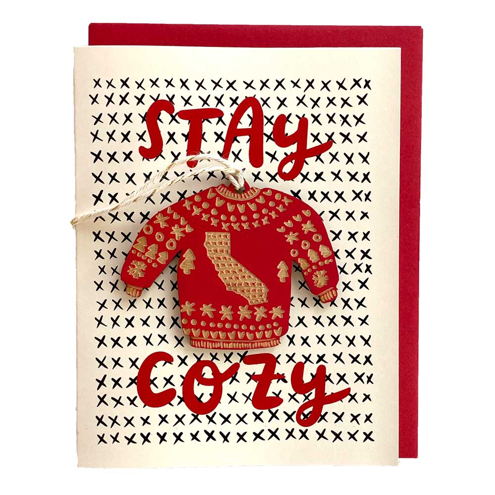 California Cozy Sweater Ornament w/Card