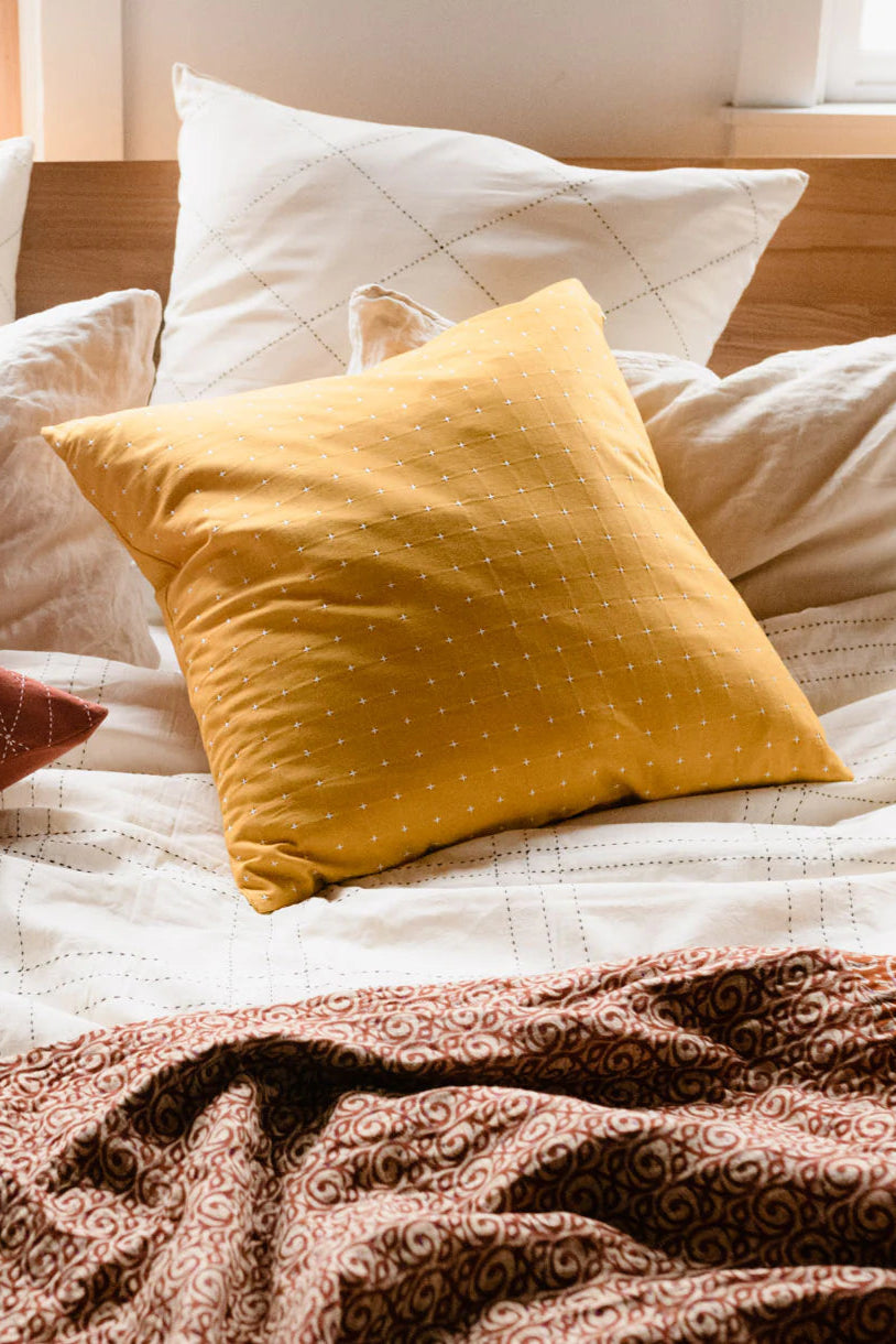 Cross-Stitch Throw Pillow Cover in Mustard