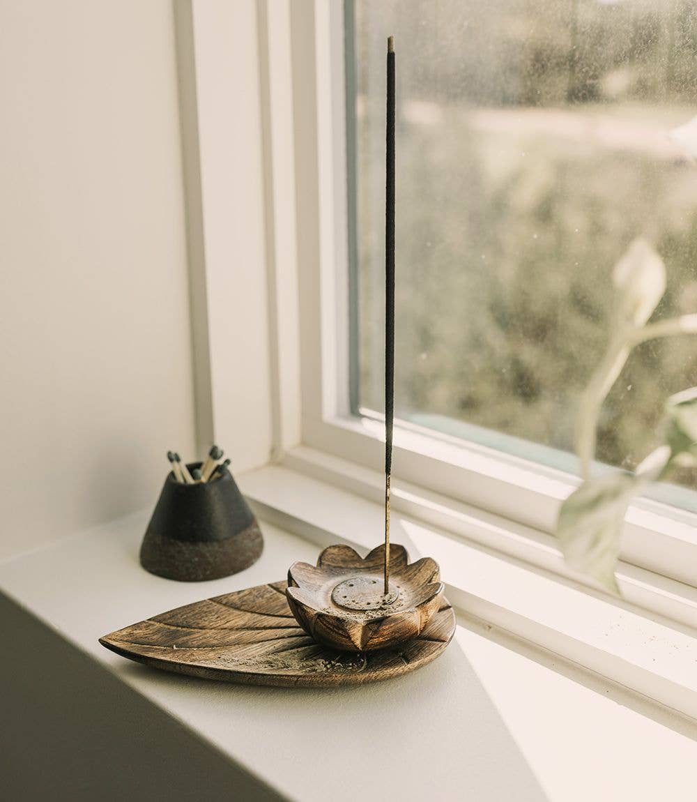 Lotus Incense Holder - Handcrafted Mango Wood