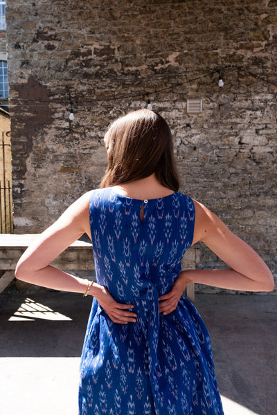 Elaine Day Dress - Blue Ikat