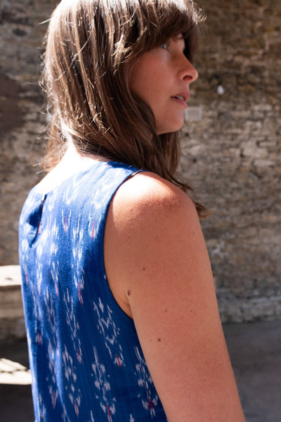 Elaine Day Dress - Blue Ikat